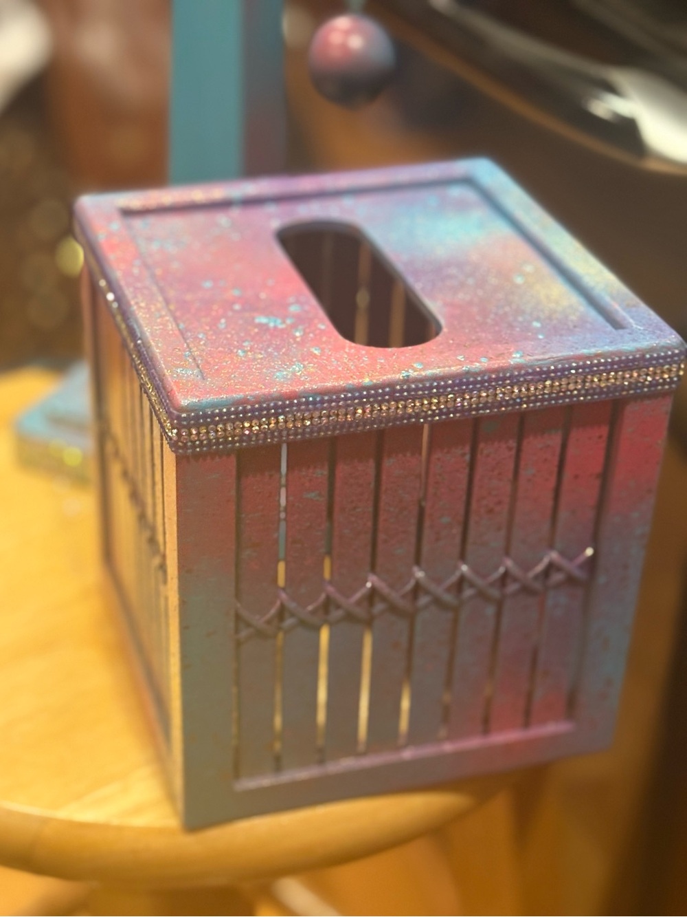 Pastel Ombre Tissue Box Cover-wood-Rhinestone trim accents-FREE GIFT to match!